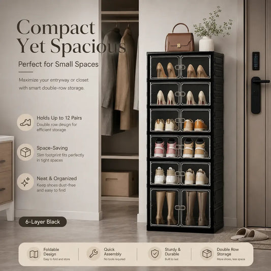 UFORU 9-Layer Folding Shoe Rack – Magnetic Transparent Door, Stores 18 Pairs