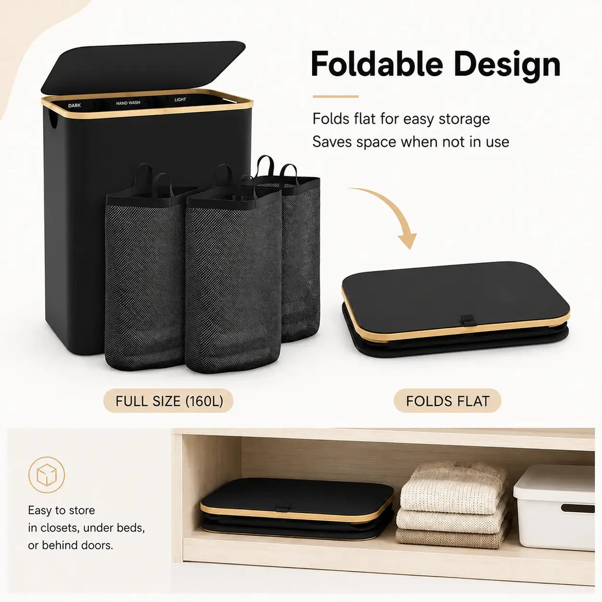 UFORU 160L 3-Section Laundry Basket