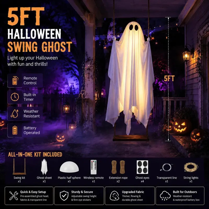 5FT Hanging Ghost with Remote Lights
