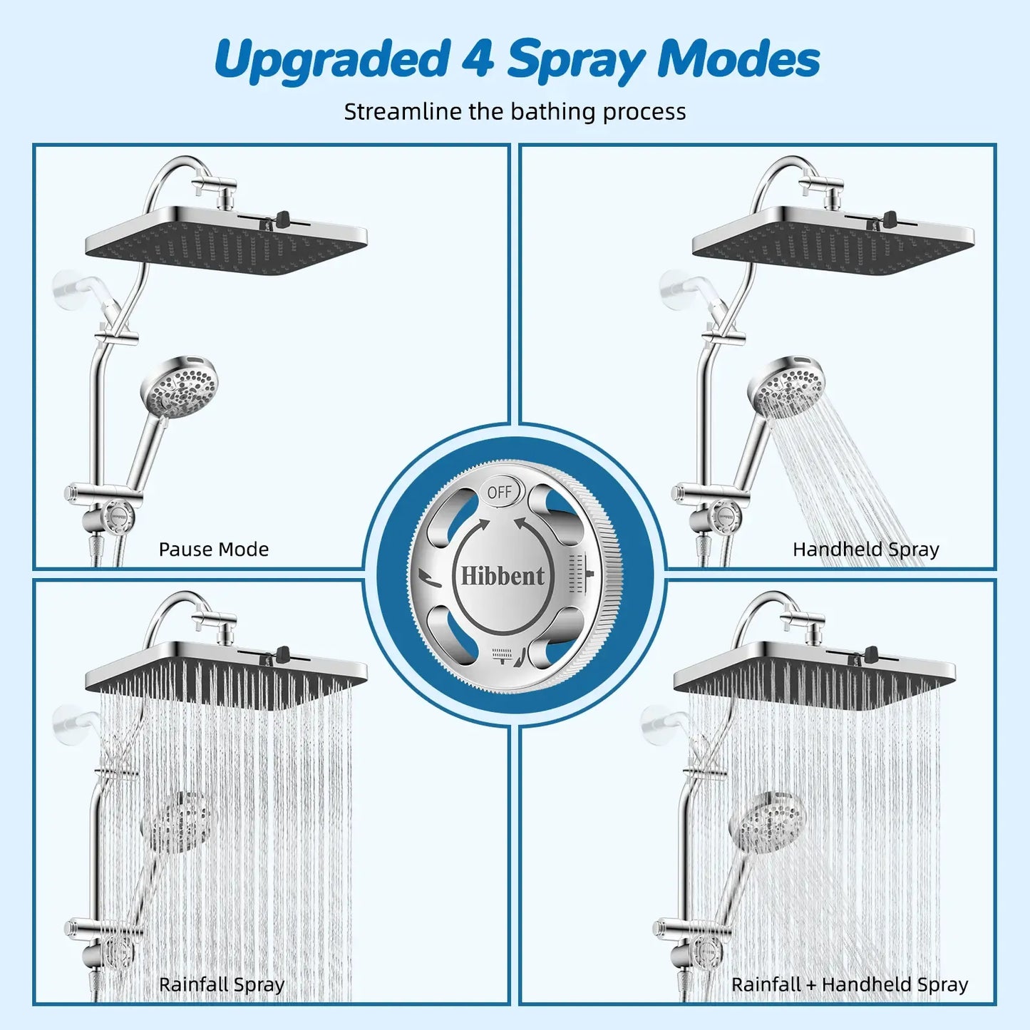 Hibbent Upgraded Chrome Fixed Shower Head Combo