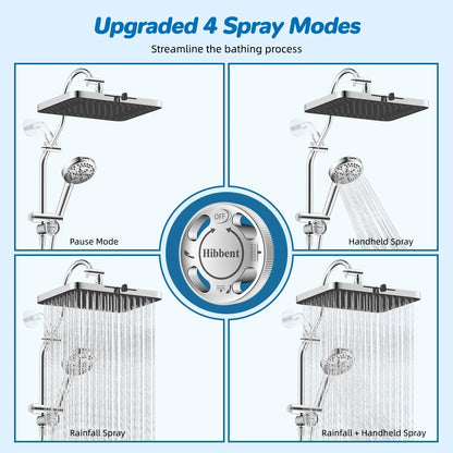 Hibbent Upgraded Chrome Fixed Shower Head Combo