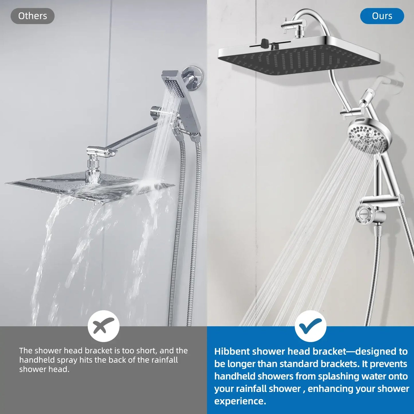 Hibbent Upgraded Chrome Fixed Shower Head Combo