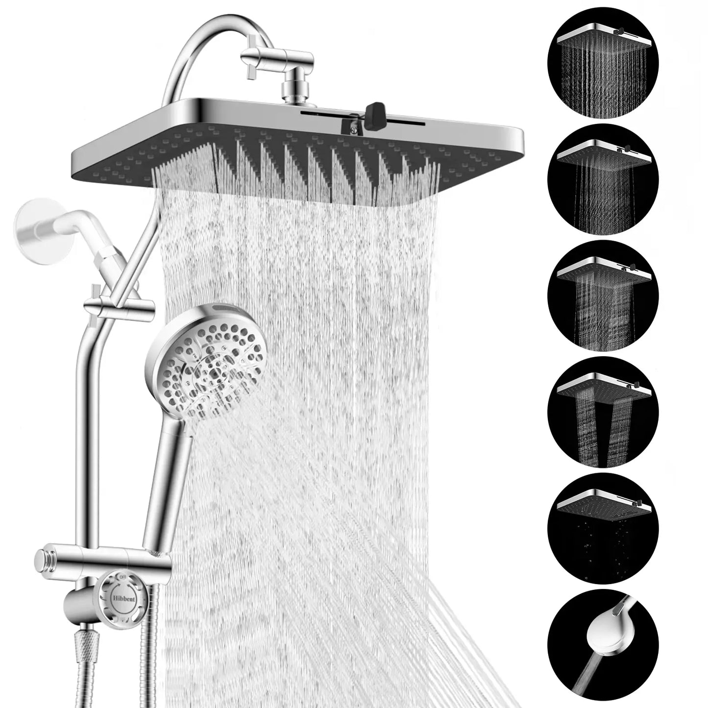 Hibbent Upgraded Chrome Fixed Shower Head Combo