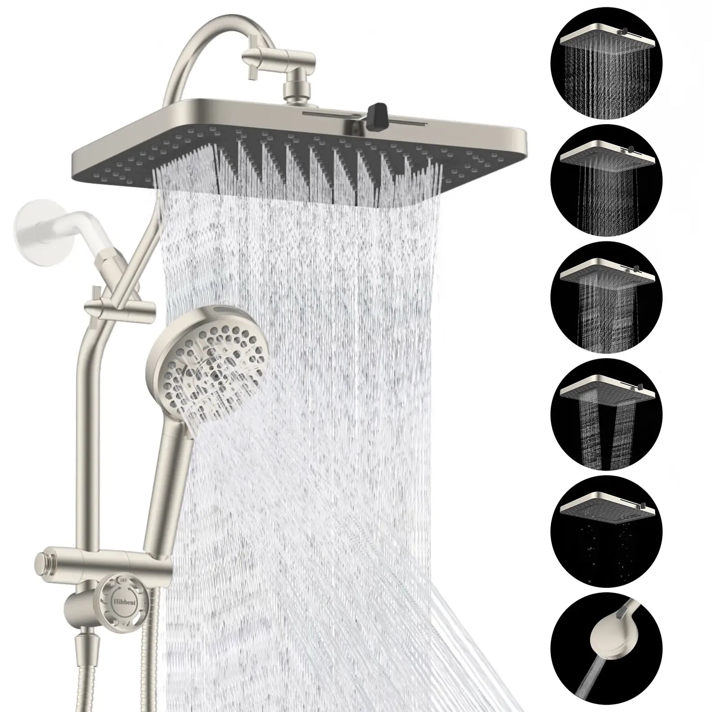 Hibbent Upgraded Chrome Fixed Shower Head Combo