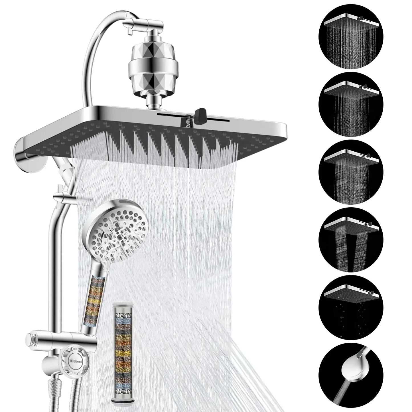 Hibbent Upgraded Chrome Fixed Shower Head Combo