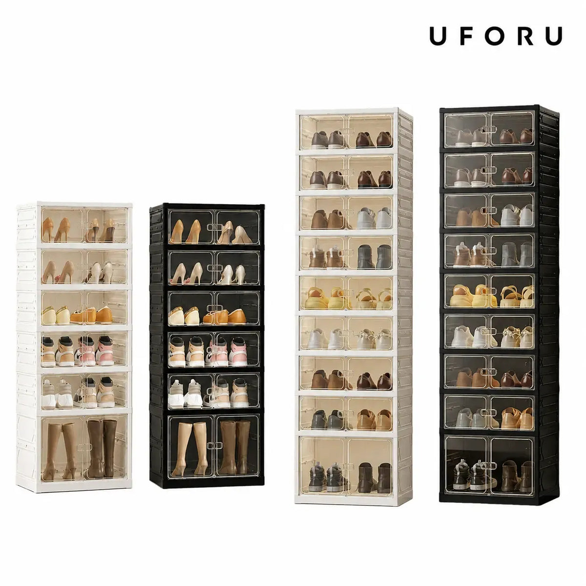 UFORU 9-Layer Folding Shoe Rack – Magnetic Transparent Door, Stores 18 Pairs