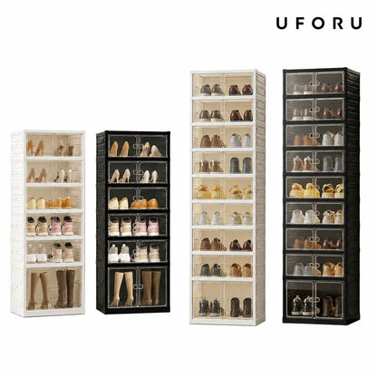UFORU 9-Layer Folding Shoe Rack – Magnetic Transparent Door, Stores 18 Pairs