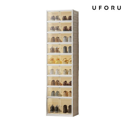 UFORU 9-Layer Folding Shoe Rack – Magnetic Transparent Door, Stores 18 Pairs