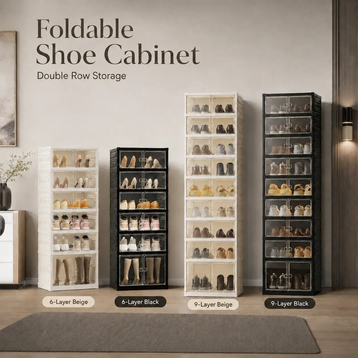 UFORU 9-Layer Folding Shoe Rack – Magnetic Transparent Door, Stores 18 Pairs