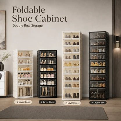 UFORU 9-Layer Folding Shoe Rack – Magnetic Transparent Door, Stores 18 Pairs