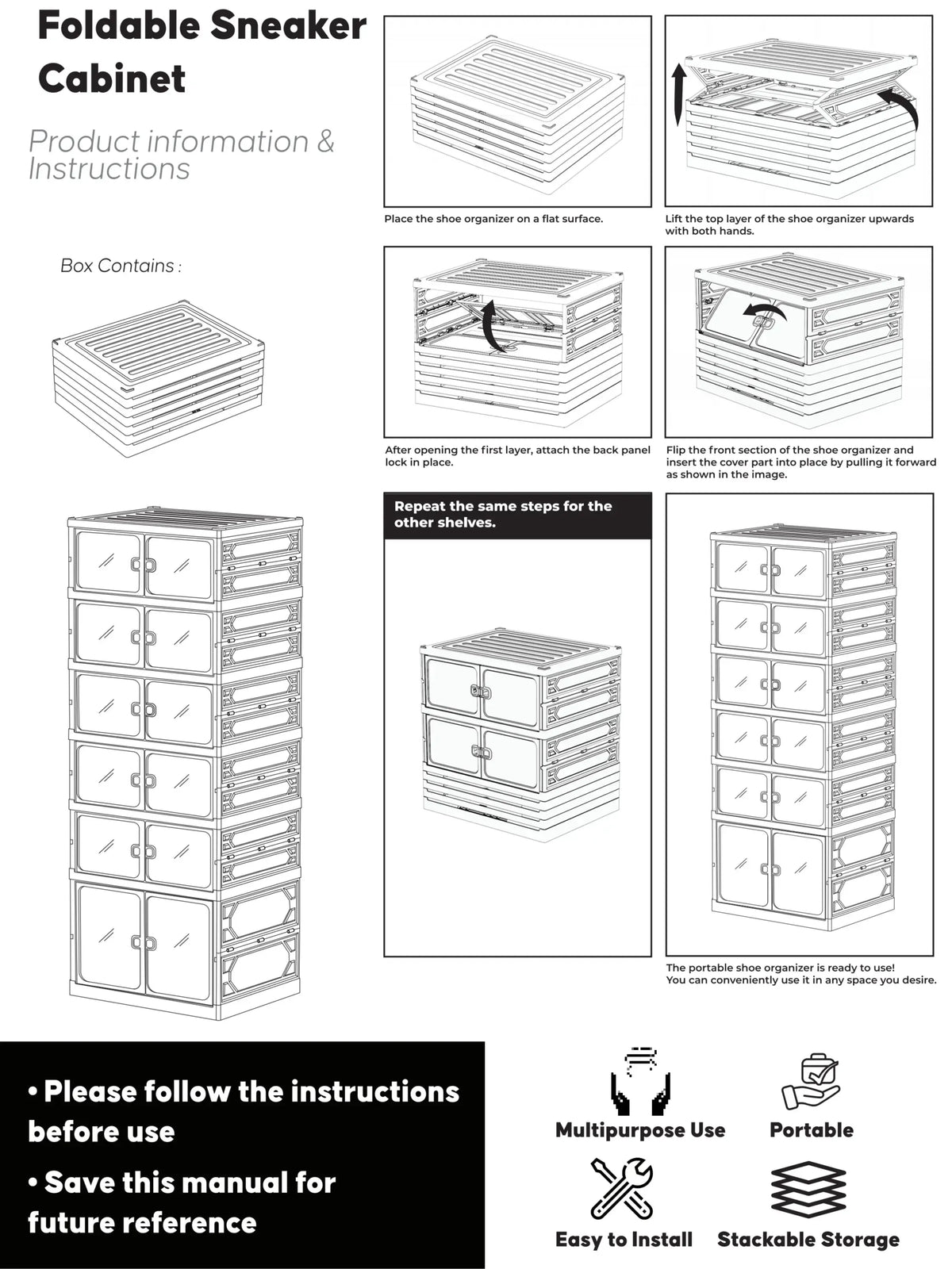 UFORU 9-Layer Folding Shoe Rack – Magnetic Transparent Door, Stores 18 Pairs