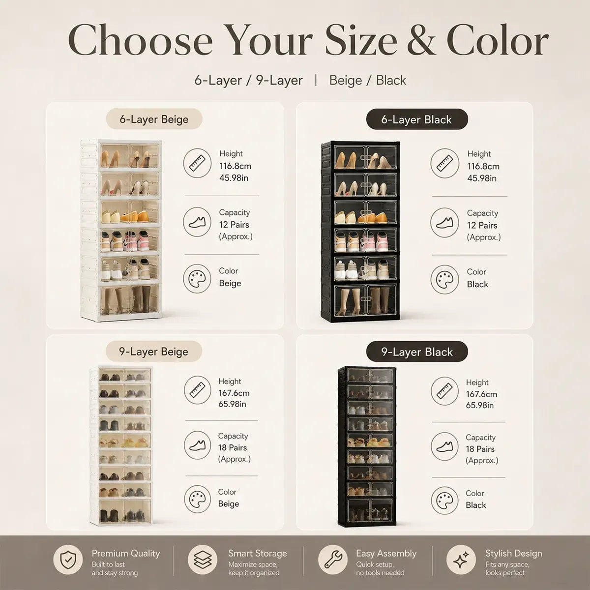 UFORU 9-Layer Folding Shoe Rack – Magnetic Transparent Door, Stores 18 Pairs