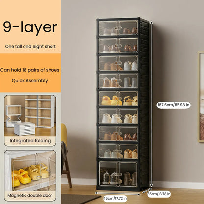UFORU 9-Layer Folding Shoe Rack – Magnetic Transparent Door, Stores 18 Pairs