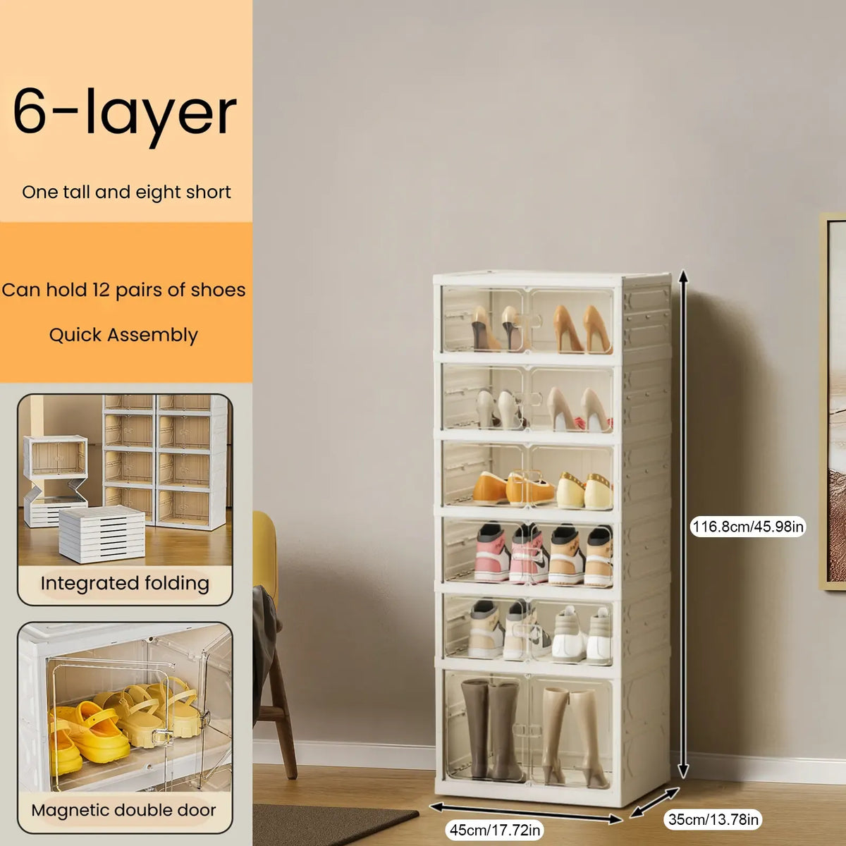UFORU 9-Layer Folding Shoe Rack – Magnetic Transparent Door, Stores 18 Pairs