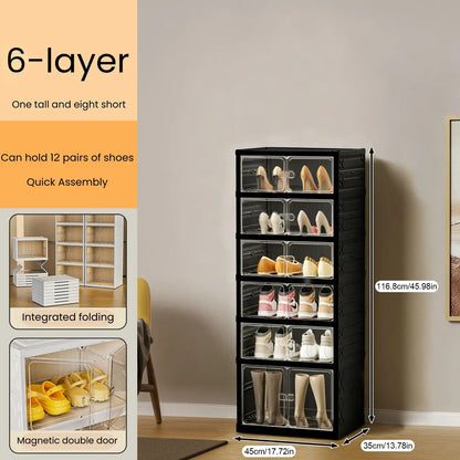 UFORU 9-Layer Folding Shoe Rack – Magnetic Transparent Door, Stores 18 Pairs