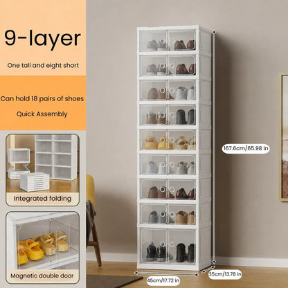 UFORU 9-Layer Folding Shoe Rack – Magnetic Transparent Door, Stores 18 Pairs
