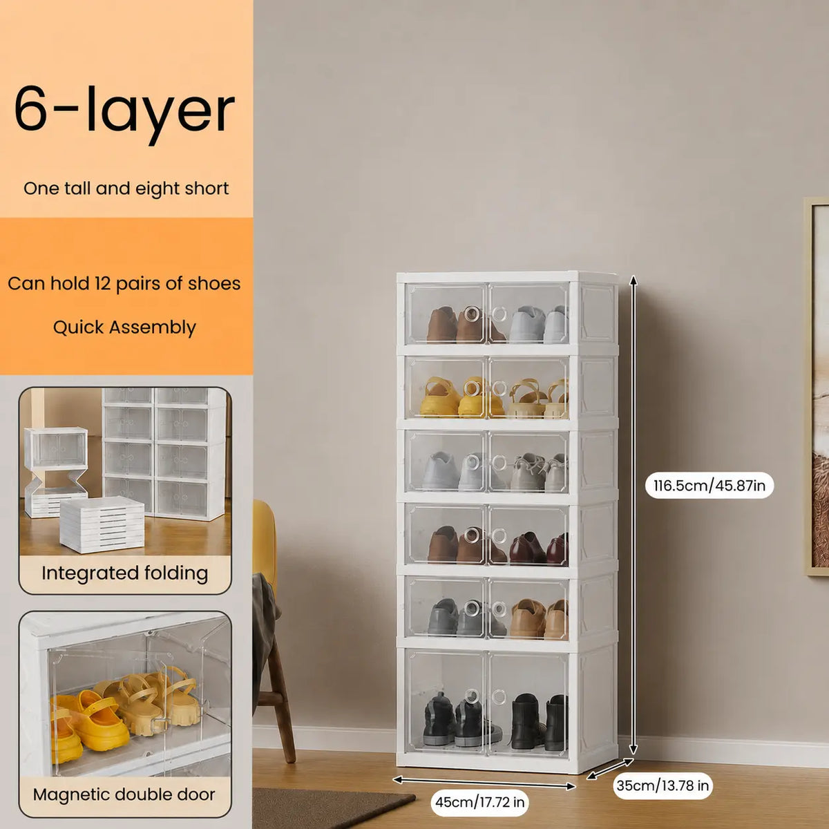 UFORU 9-Layer Folding Shoe Rack – Magnetic Transparent Door, Stores 18 Pairs