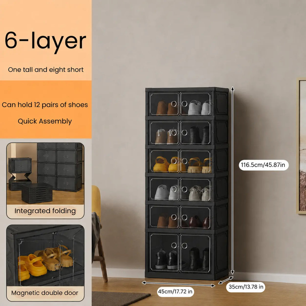 UFORU 9-Layer Folding Shoe Rack – Magnetic Transparent Door, Stores 18 Pairs