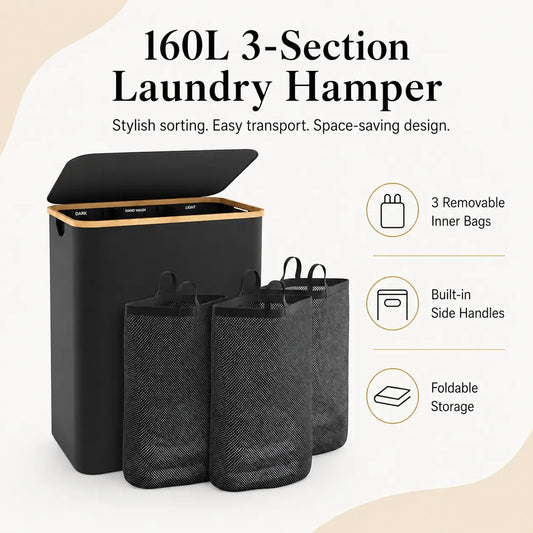 UFORU 160L 3-Section Laundry Basket