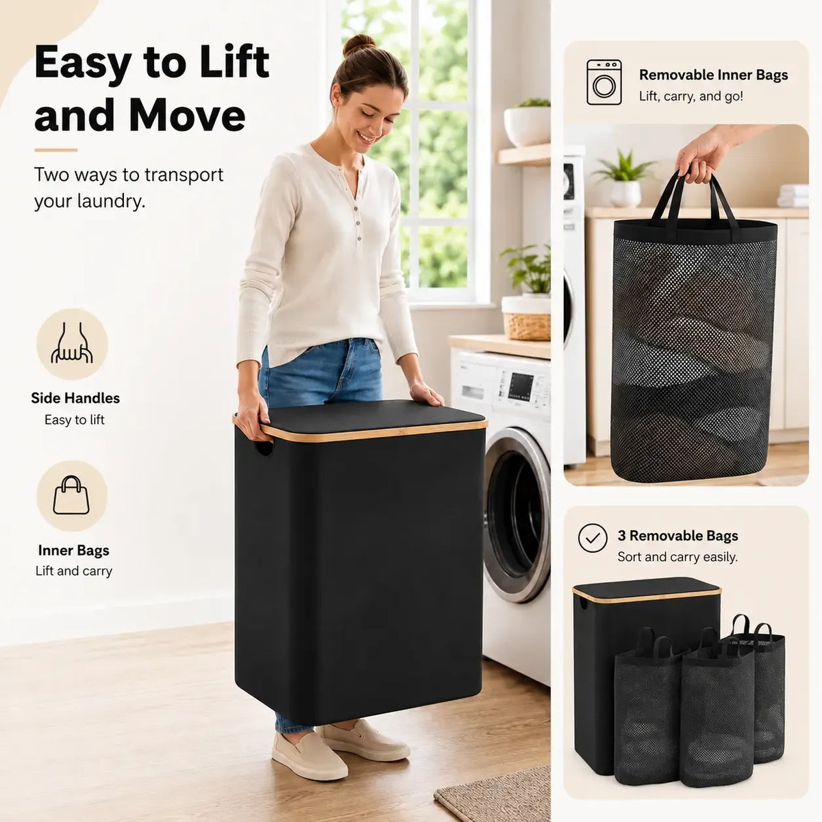 UFORU 160L 3-Section Laundry Basket