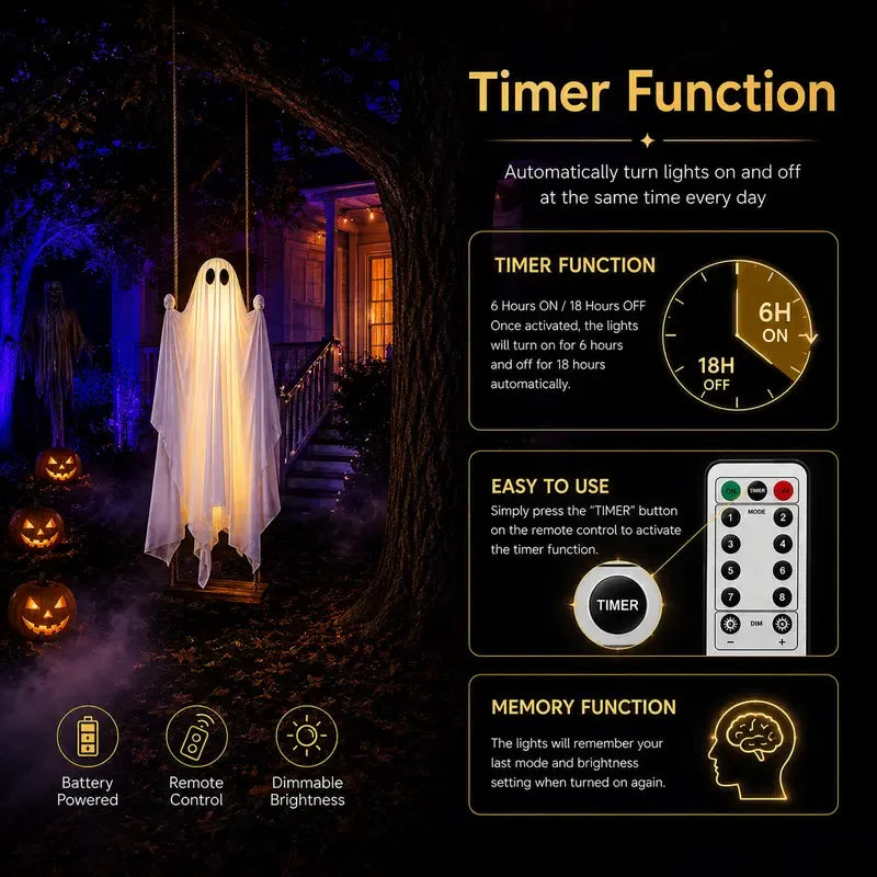 5FT Hanging Ghost with Remote Lights